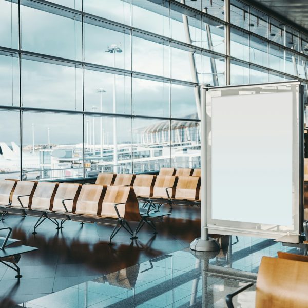 Blank advertising banner in airport setting